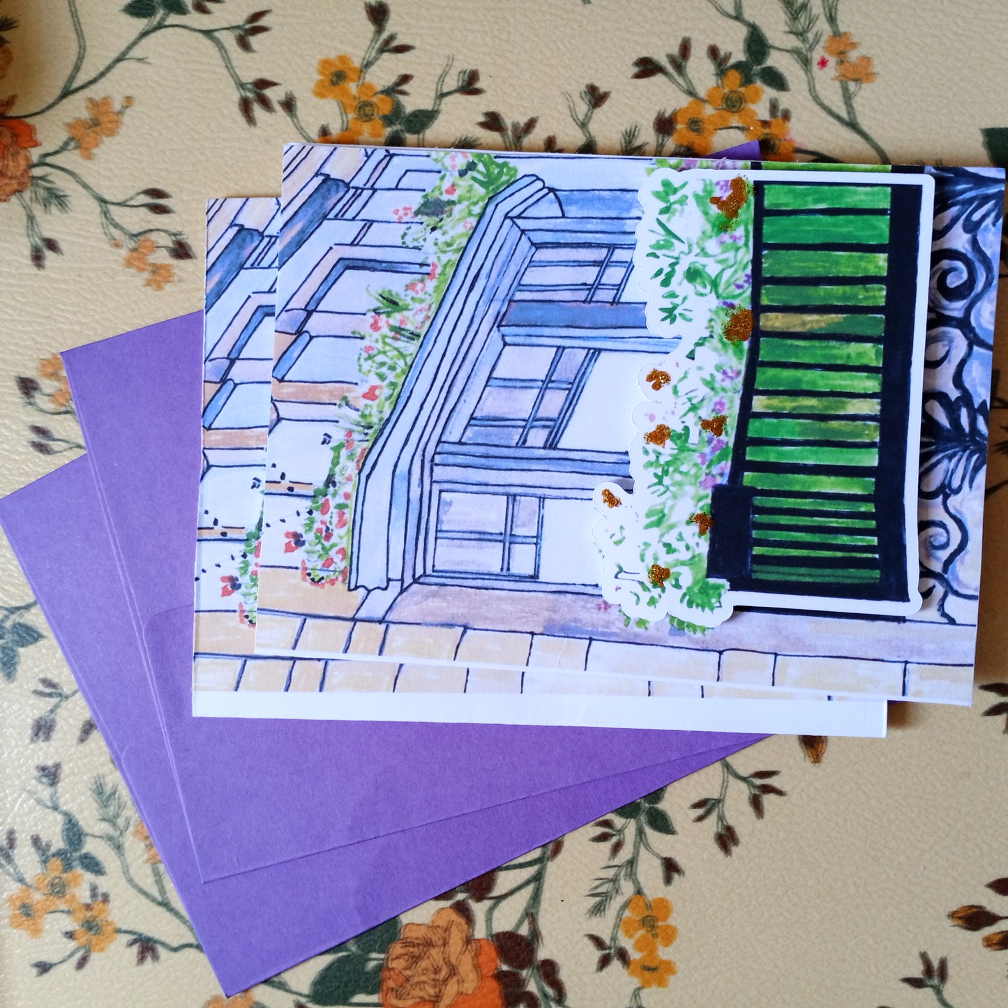 Little Taste of France Hand Painted Gouache Print Blank Card With Envelopes