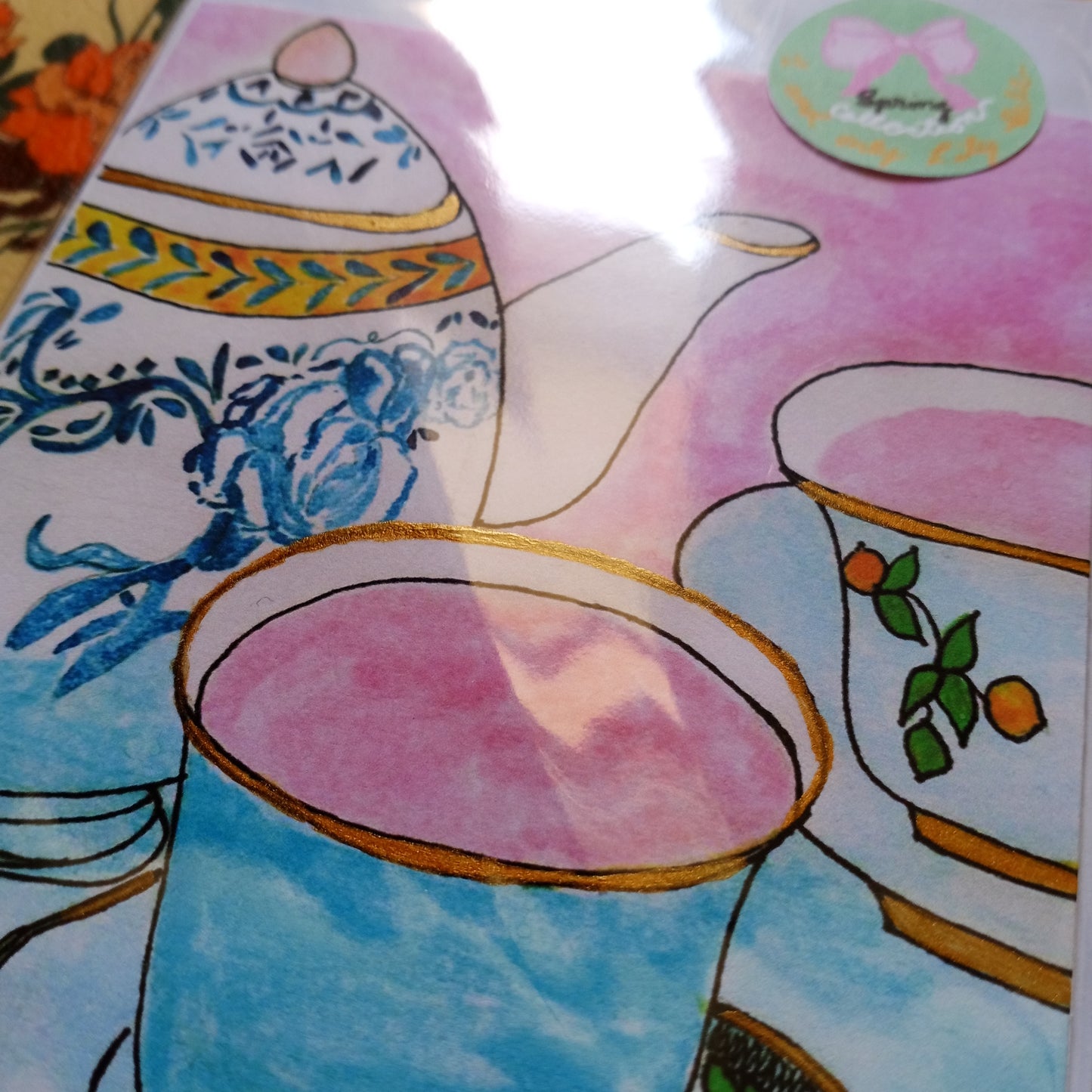 Tea Time Gouache Hand Painted Print Blank Card