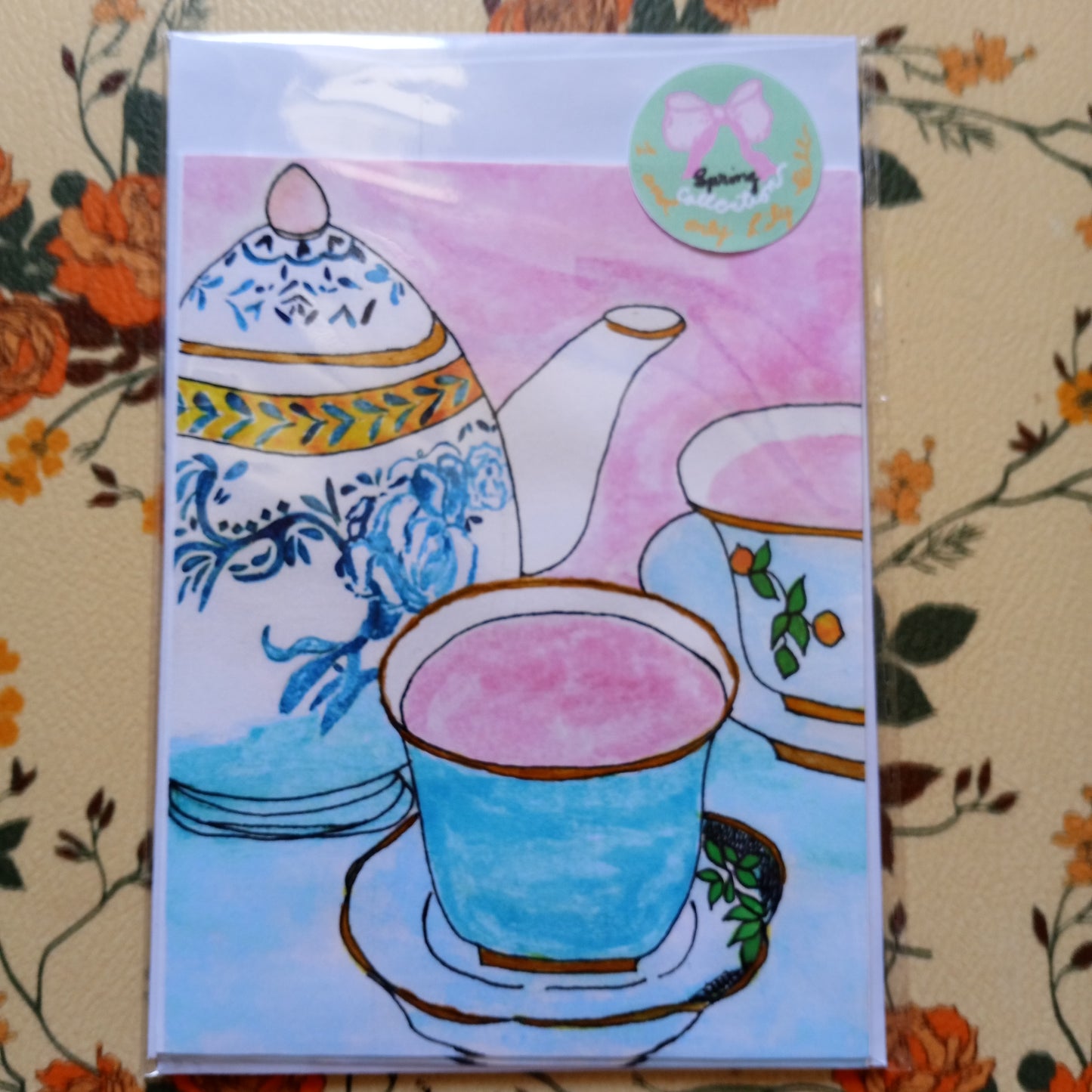 Tea Time Gouache Hand Painted Print Blank Card