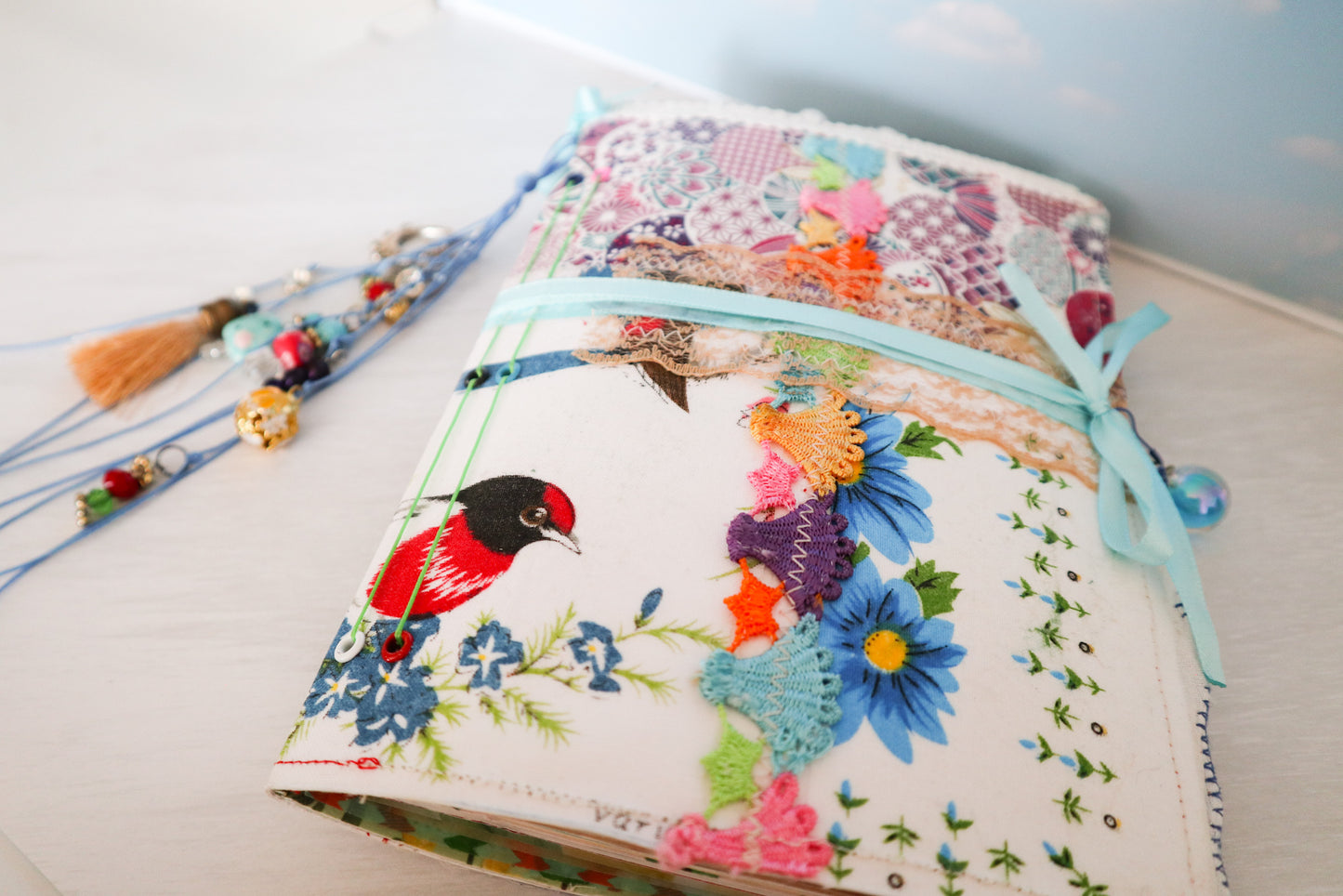 Handmade Vintage Soft Cover with Fabric Collage Journal| Junk Journal