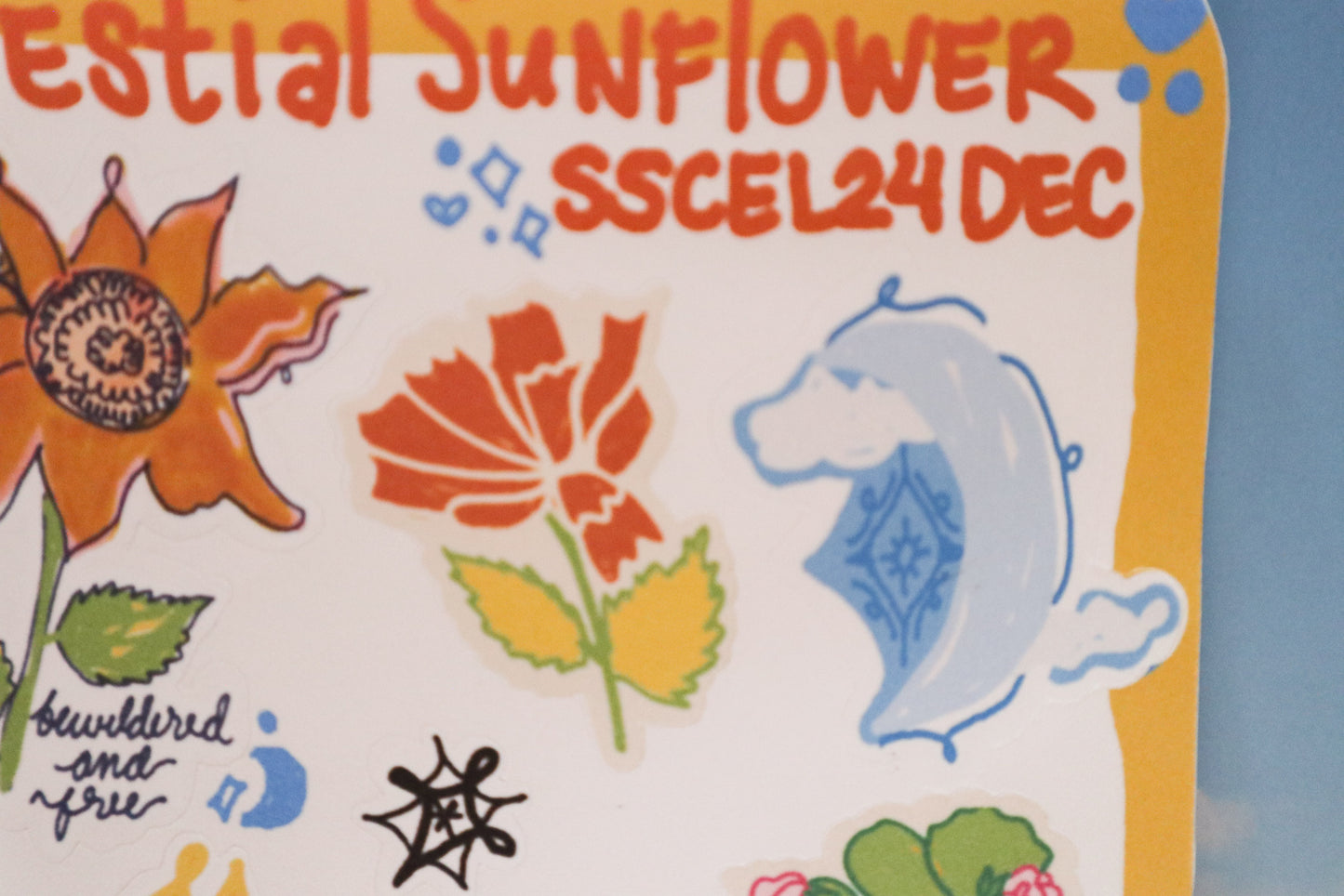 Celestial Sunflower Sticker Sheet – Cute Handmade Planner & Journaling Stickers | Vibrant Adhesion for Creative Journals & Stationery