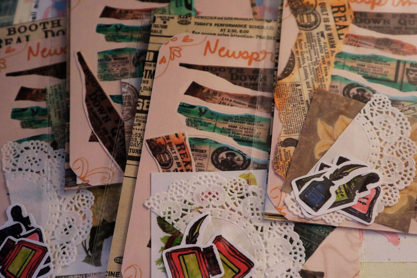 Vintage Junk Journal Ephemera Pack – Stamped Stickers, Original Scans, and Antique Book Pages