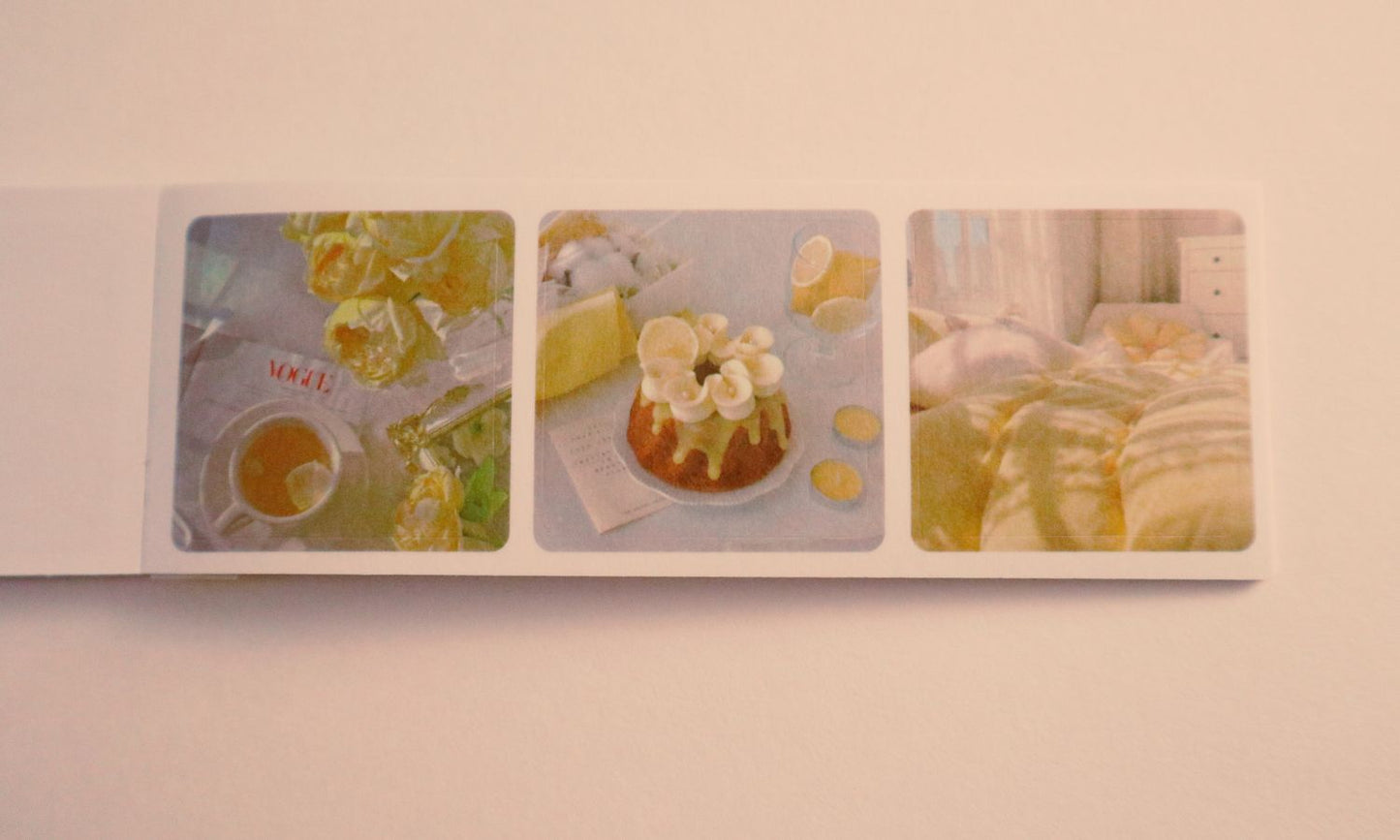 (Yellow Theme) Fall Nostalgia Polaroid Sticker Book – Landscape Pad with Whimsical Ephemera Photo Stills