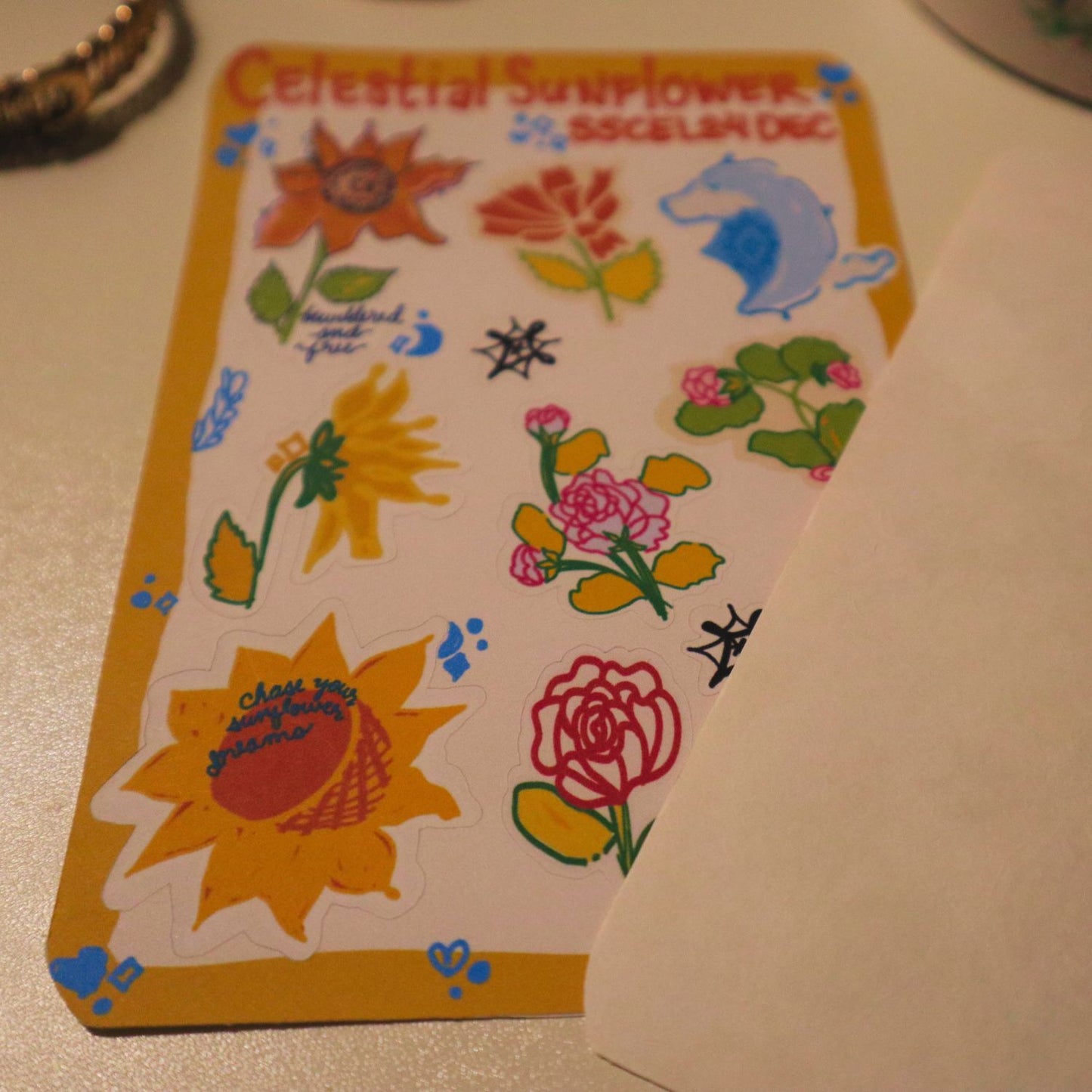 Celestial Sunflower Sticker Sheet – Cute Handmade Planner & Journaling Stickers | Vibrant Adhesion for Creative Journals & Stationery