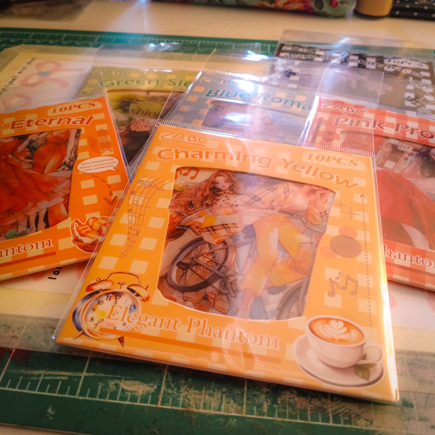 (Yellow) ZABC Clear Journal Stickers - 10 PCS Vibrant Color Themes with Lady Illustrations & Activity Designs