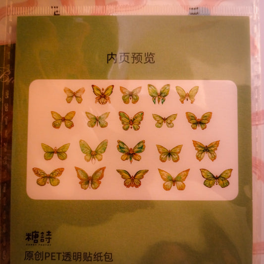 Blue Sky Spirit Butterfly Stickers - 40-Piece Clear Green Butterfly Fantasy Pack | Strong Adhesion Vintage Junk Journal, Scrapbook & Planner Stickers