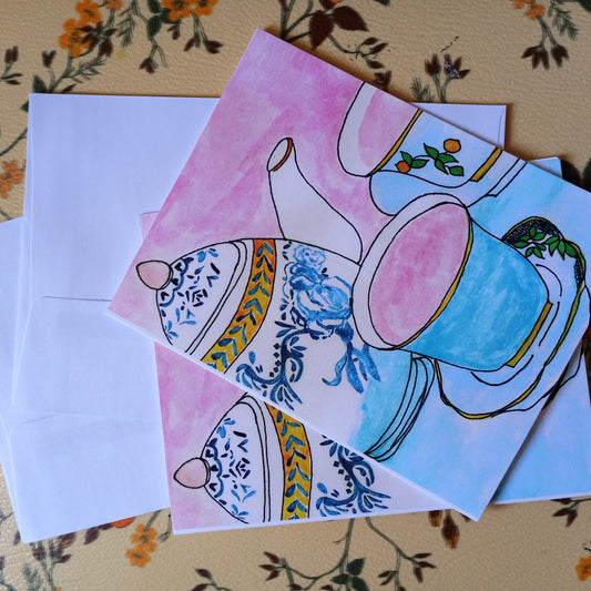 Tea Time Gouache Hand Painted Print Blank Card