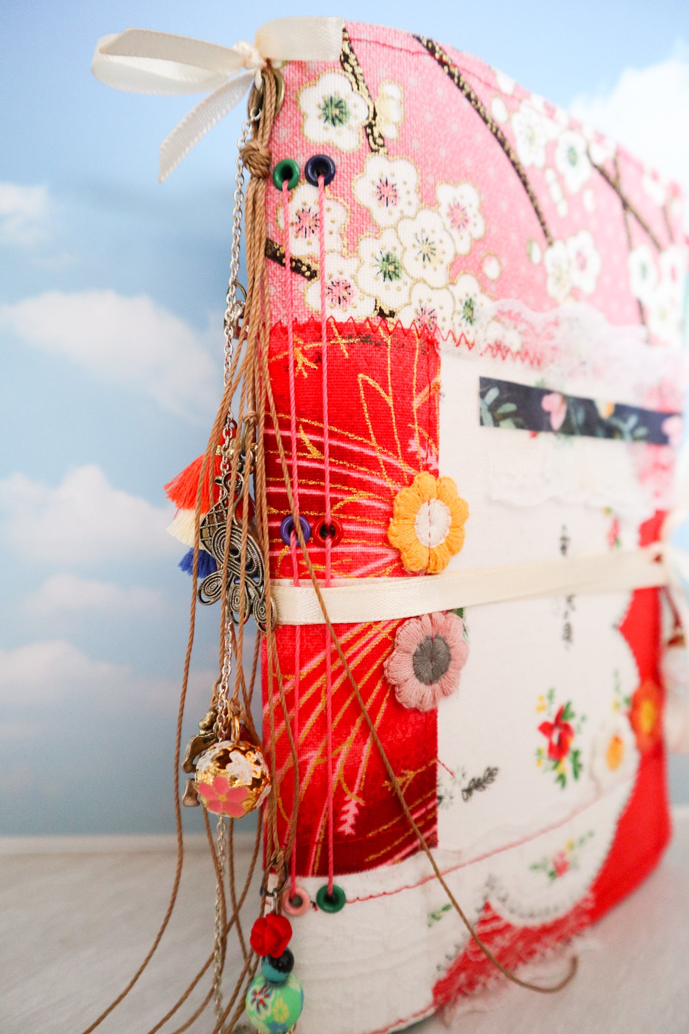 Handmade Vintage Soft Cover with Fabric Collage Journal| Junk Journal