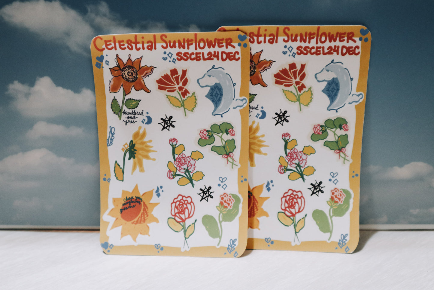 Celestial Sunflower Sticker Sheet – Cute Handmade Planner & Journaling Stickers | Vibrant Adhesion for Creative Journals & Stationery