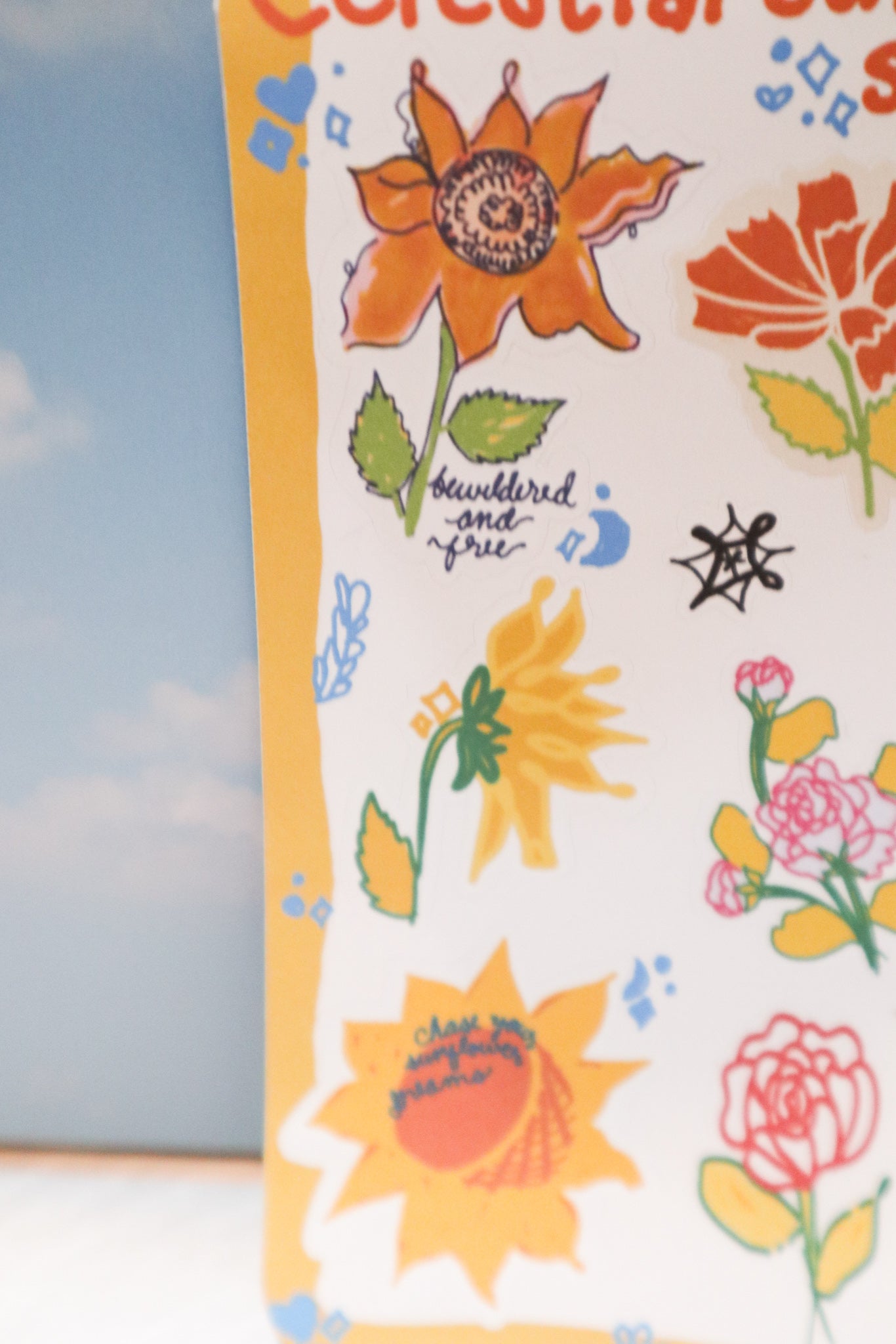 Celestial Sunflower Sticker Sheet – Cute Handmade Planner & Journaling Stickers | Vibrant Adhesion for Creative Journals & Stationery