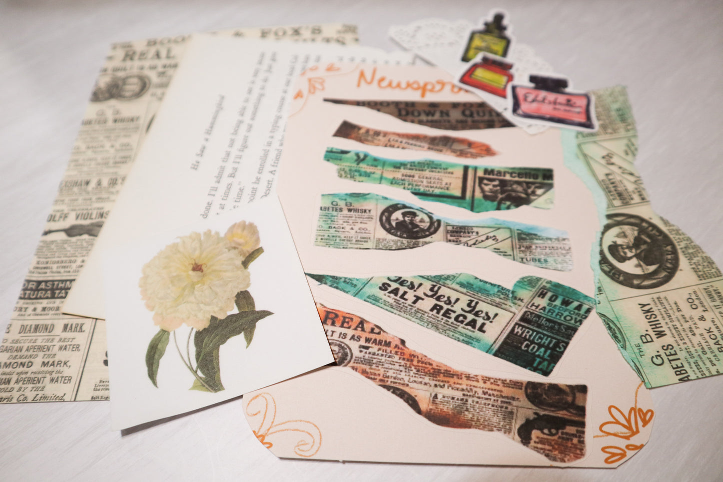 Vintage Junk Journal Ephemera Pack – Stamped Stickers, Original Scans, and Antique Book Pages