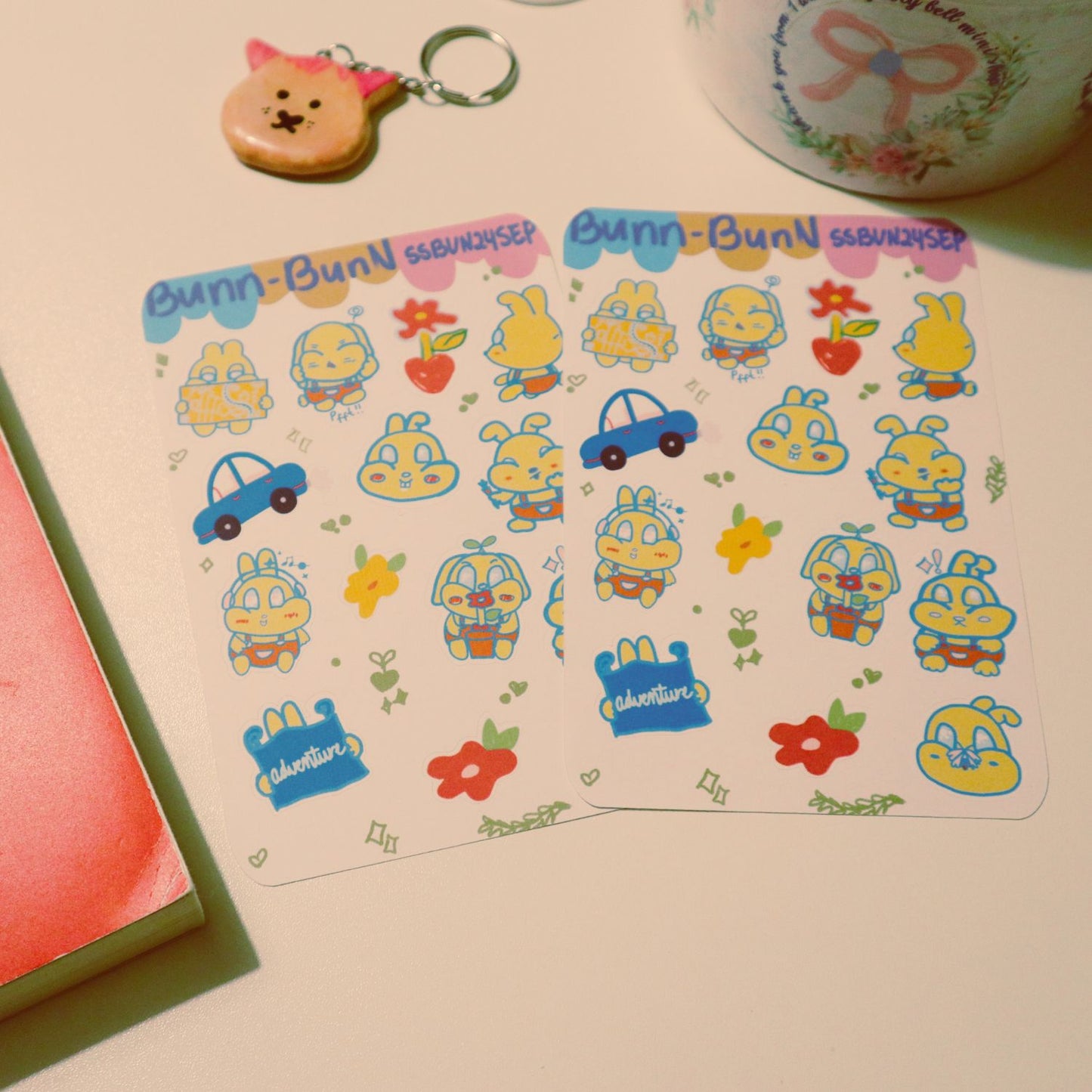 Creative Journal Sticker Sheet - Bunny Illustration, Unique Outline & Misshaped