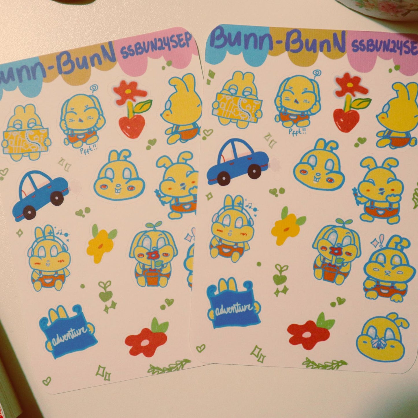 Creative Journal Sticker Sheet - Bunny Illustration, Unique Outline & Misshaped