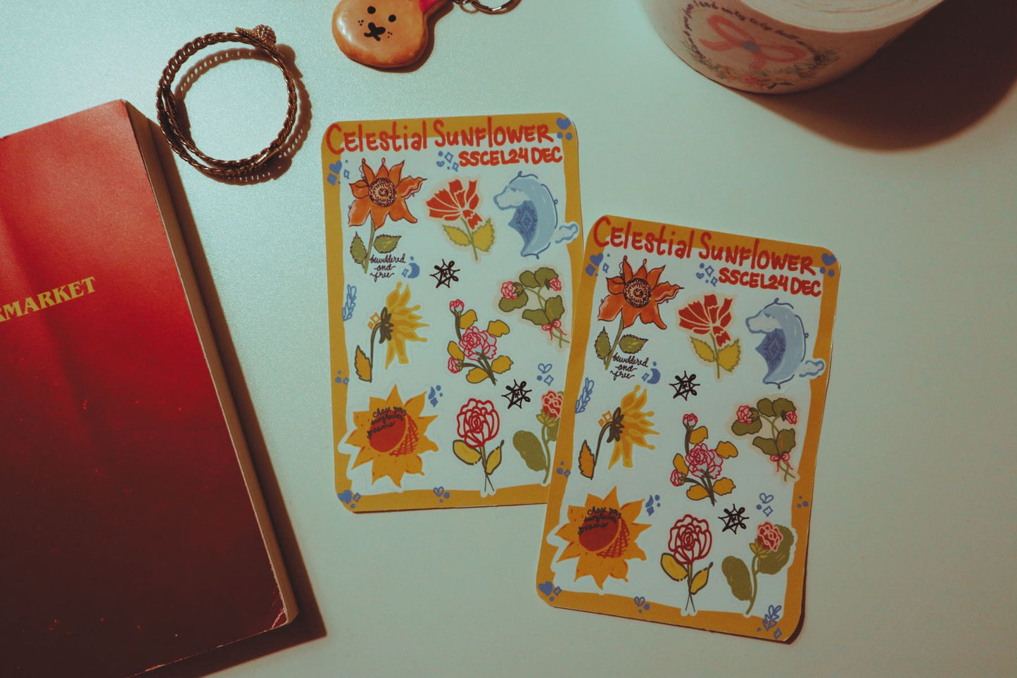 Celestial Sunflower Sticker Sheet – Cute Handmade Planner & Journaling Stickers | Vibrant Adhesion for Creative Journals & Stationery