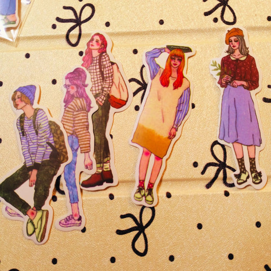 Girl Outfit Sticker Set with Poses – 5-Piece Pastel Variety Pack for Journaling